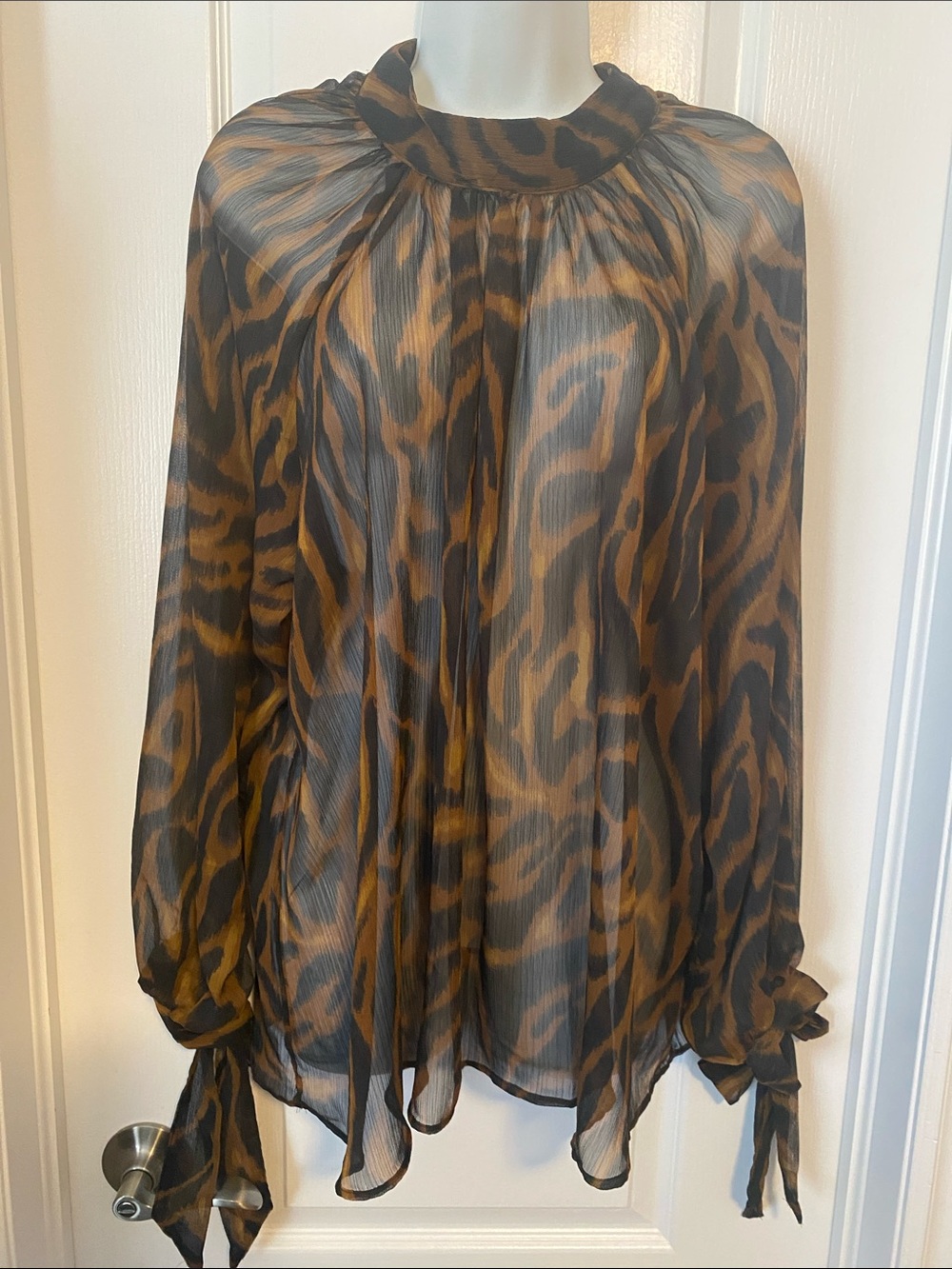 H&M Black and Brown Sheer Animal Print Blouse